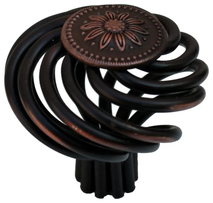 1-1/2" Round Flower Birdcage Cabinet Knob, Set of 3, Rustic Bronze, Set of 20 - Image 1