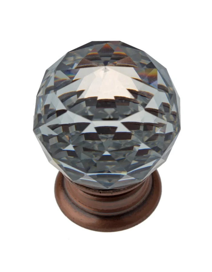 1-1/4" Round K9 Crystal Knob, Set of 20, Oil Rubbed Bronze Base - Image 1