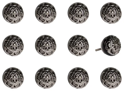1.5" X 1.5" X 1.5" Black And Chrome  Knobs 12 Pack
