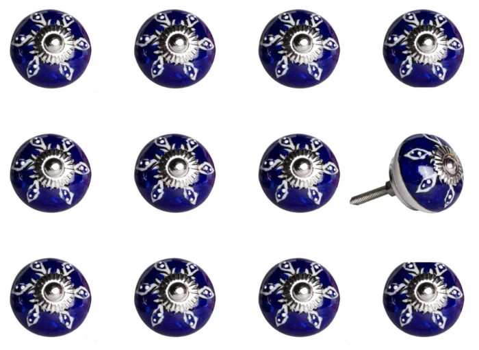 1.5" X 1.5" X 1.5" Navy White And Silver  Knobs 12 Pack - Image 1