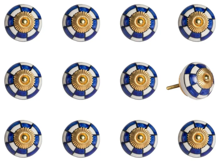 1.5" X 1.5" X 1.5" White Blue And Gold  Knobs 12 Pack - Image 1