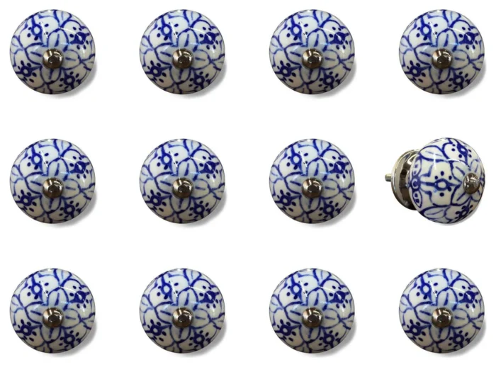 1.5" X 1.5" X 1.5" White Blue And Silver Knobs 12 Pack - Image 1