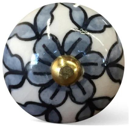 1.5" x 1.5" x 1.5" White Blue Black Handpainted Ceramic Knobs 8 Pack