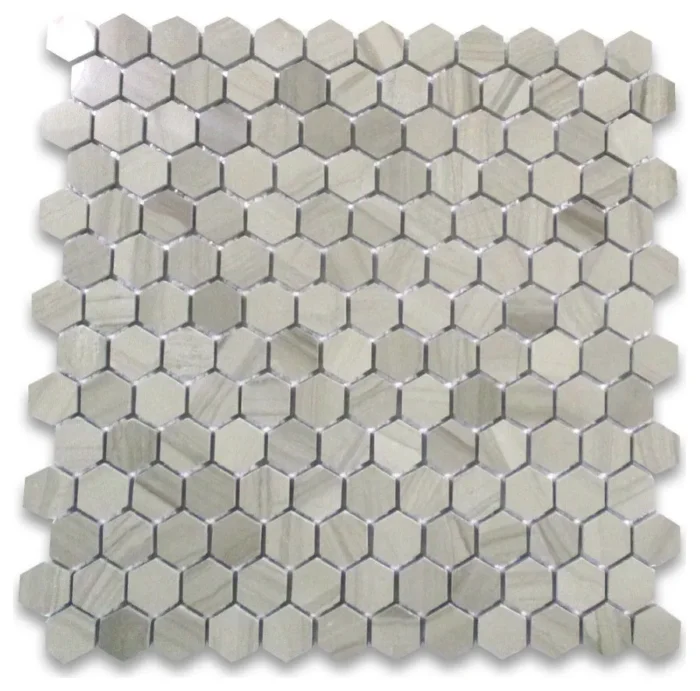 1" Hexagon Athens Grey Marble Tile Haisa Dark Mosaic Polished, 1 sheet - Image 1
