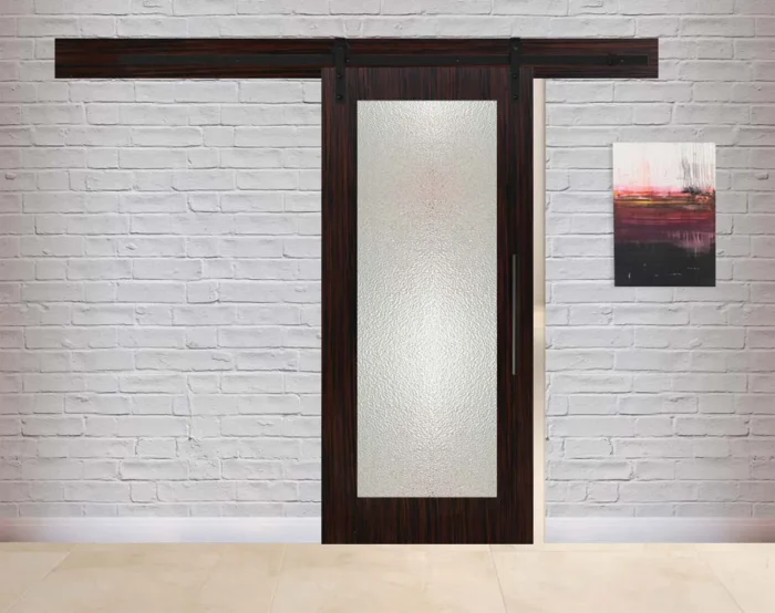 1 Lite Glass Panel Barn Door with Structured Glass Insert, 28"x84" Inches, Hammered Glass, Carbon Steel Hardware - Image 1
