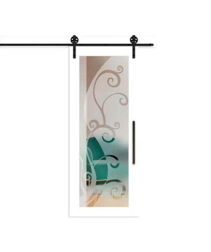1 Lite Wood/Glass Sliding Barn Door with Frosted Design, 28"x81", Primed