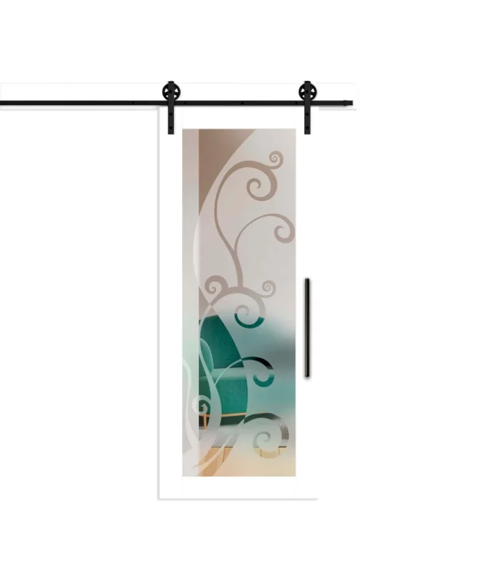 1 Lite Wood/Glass Sliding Barn Door with Frosted Design, 28"x81", Primed - Image 1