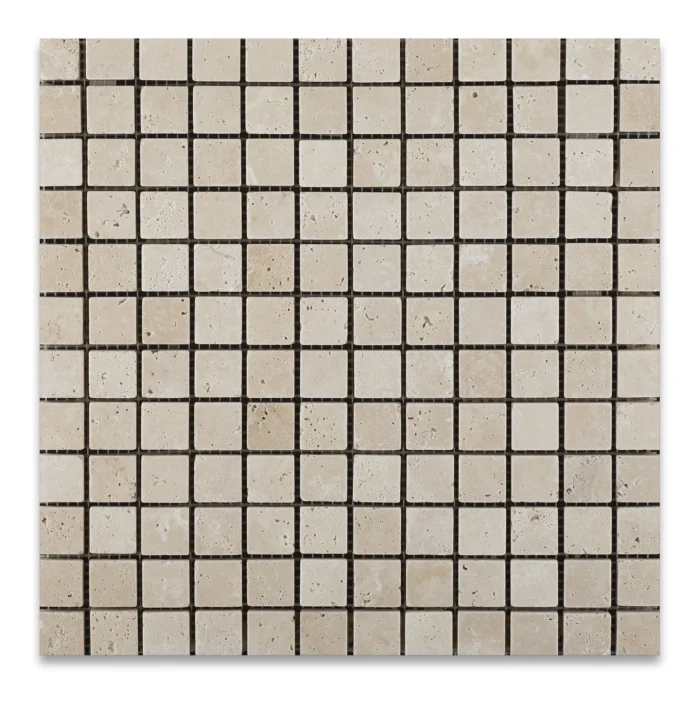 1 X 1 Ivory Travertine Tumbled Mosaic Tile - Image 1