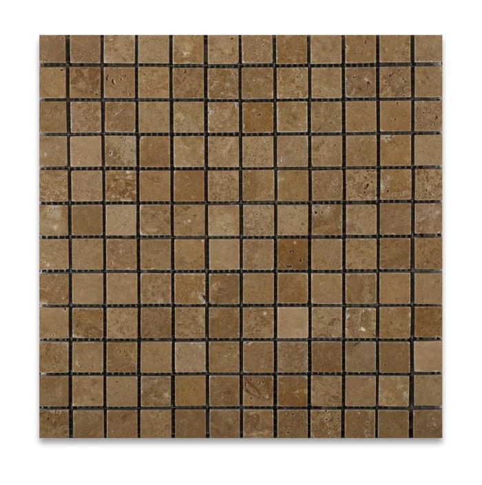 1 X 1 Noce Travertine Tumbled Mosaic Tile - Image 1