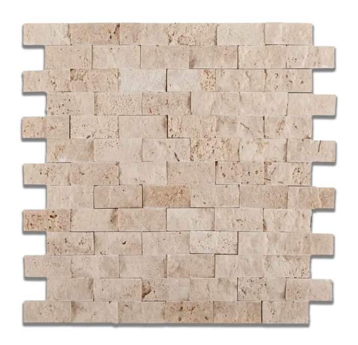 1 X 2 Ivory Travertine Split-Faced Brick Mosaic Tile - Image 1