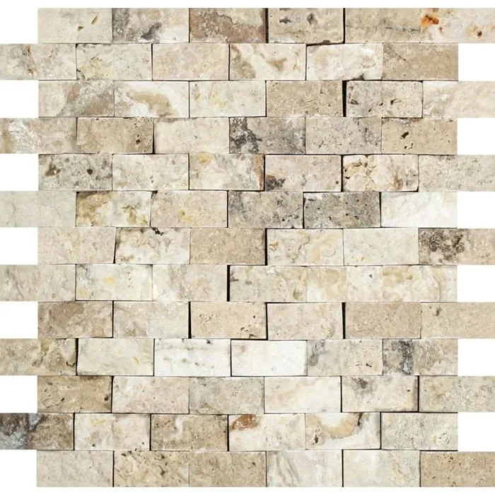 1 X 2 Philadelphia Travertine Split-Faced Brick Mosaic Tile - Image 1