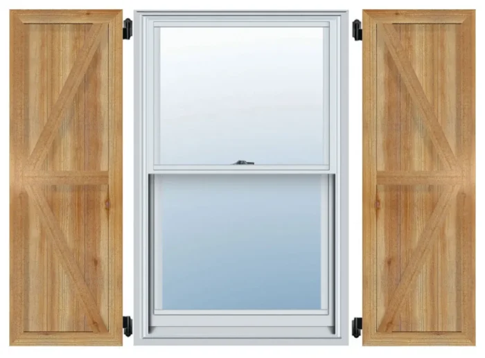 10 3/4"Wx26"H, Two 5 3/8" Board, Z-Bar Rough Cedar Framed BnB Shutter, Pair - Image 1