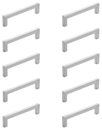 10 Pack Diversa Solid Square Edge Brushed Satin Nickel Drawer Pulls, 3-3/4", 96m
