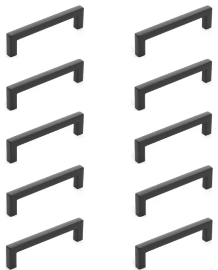10 Pack Diversa Solid Square Edge Matte Black Drawer Pulls, 3-3/4", 96mm Hole Sp