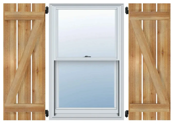 11 1/4"Wx24"H, Two 5 3/8" Board, Z-Bar Rough Cedar Spaced BnB Shutter, Pair - Image 1