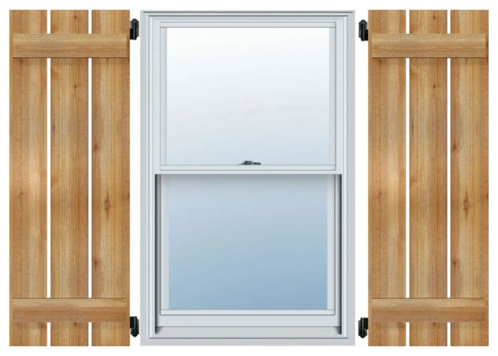 11 1/4"Wx34"H, Two 5 3/8" Boards, Rough Cedar Spaced BnB Shutters, Pair - Image 1