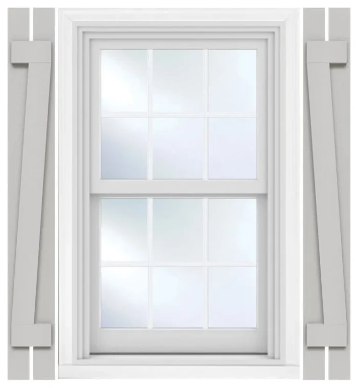 11 1/4 x 36 Rustic Two Board Spaced Board & Batten Faux Wood Shutters, Per Pair - Image 1
