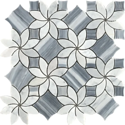 11.5"x11.5" Waterjet Design, Blossom, Polished, Set of 5
