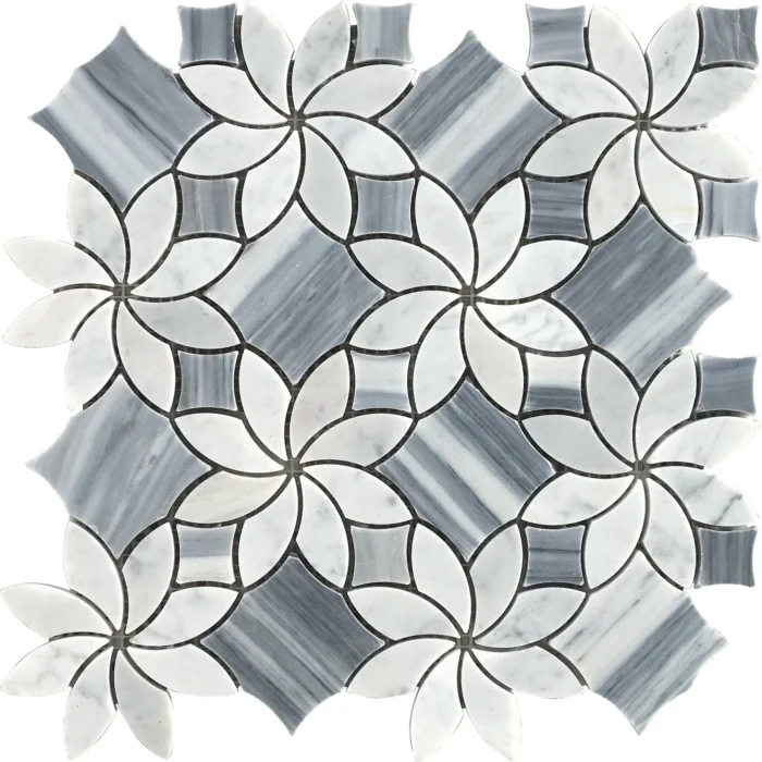 11.5"x11.5" Waterjet Design, Blossom, Polished, Set of 5 - Image 1