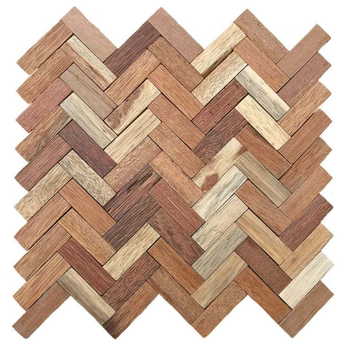11 7/8"Wx11 7/8"Hx1/2"P Herringbone Boat Wood Mosaic Wall Tile, Natural - Image 1