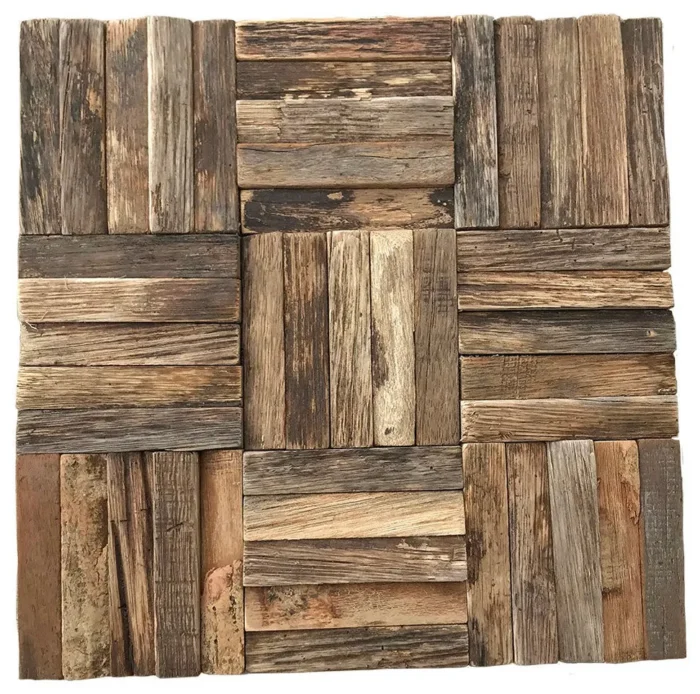 11 7/8"Wx11 7/8"Hx1/2"P Weave Boat Wood Mosaic Wall Tile, Natural Finish - Image 1