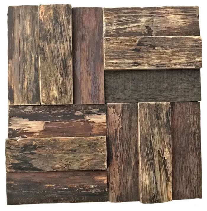 11 7/8"Wx11 7/8"Hx3/4"P Boca Boat Wood Mosaic Wall Tile, Natural Finish - Image 1