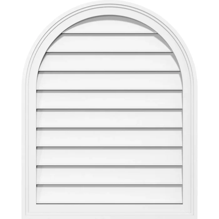 12 x 12 Round Top Surface Mount PVC Gable Vent, Functional, Brickmould Frame - Image 1