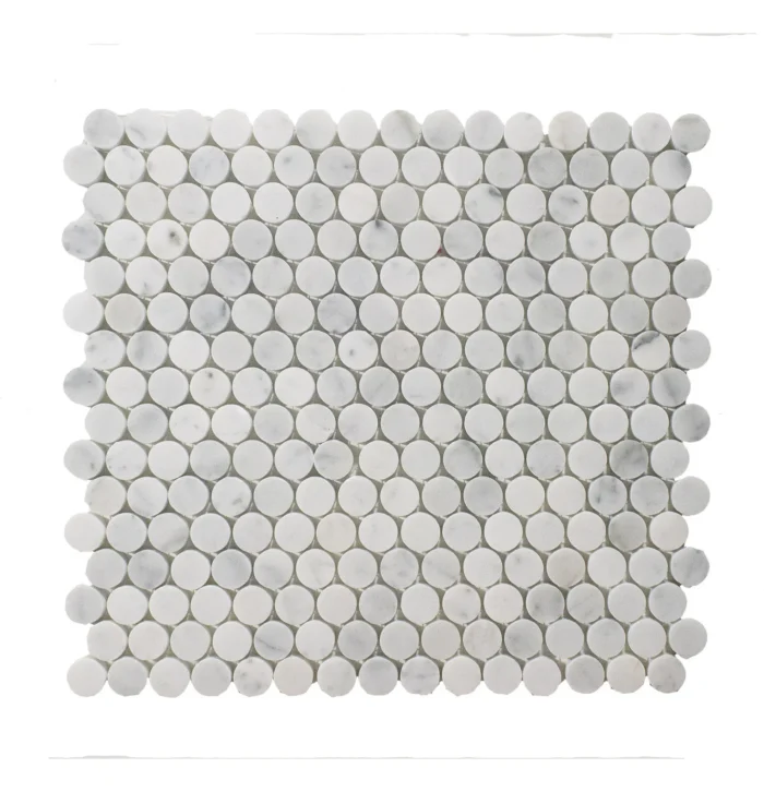 12"x11.5"Carrara White Marble Mosaic Tile, Penny Round, Honed, Set of 50 - Image 1