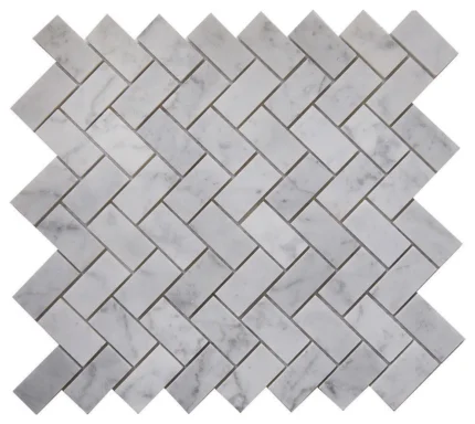 12"x11"Carrara White Marble Mosaic Tile, Herringbone, Honed