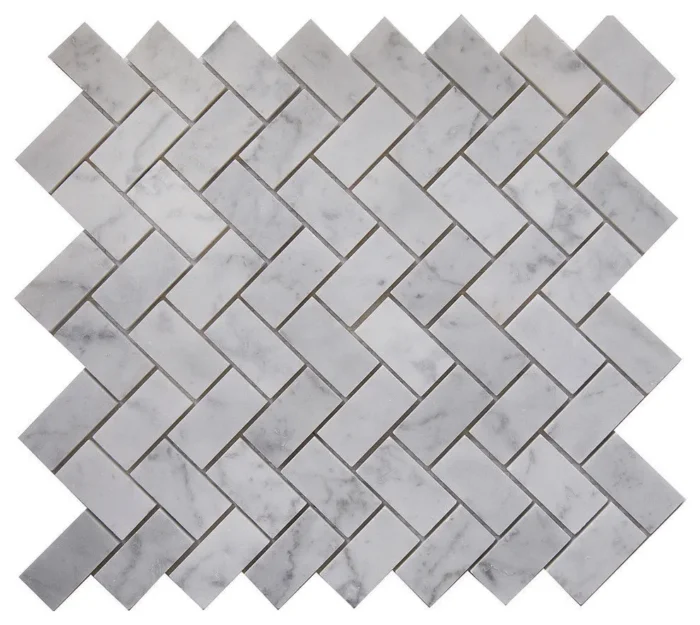 12"x11"Carrara White Marble Mosaic Tile, Herringbone, Honed - Image 1