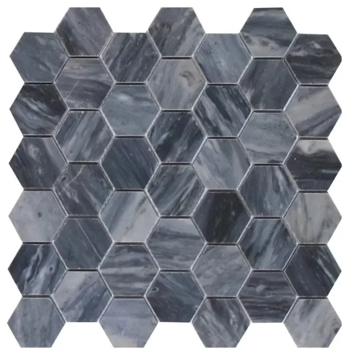 12"x12" Bardiglio Marble Mosaic Polished Hexagon - Image 1