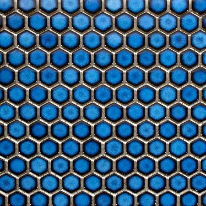12"x12" Cobalt Blue Hexagon Mosaic Tile, Sample Swatch - Image 1