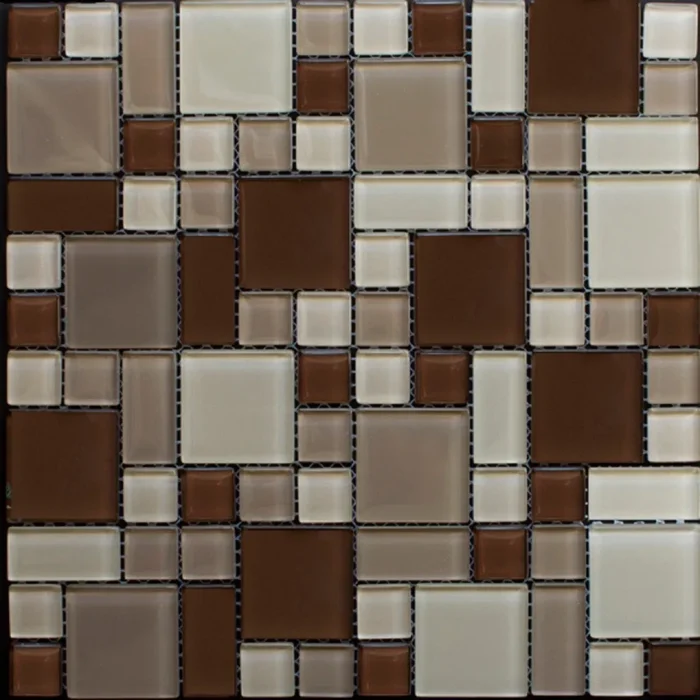 12"x12" instant Mosaic Beige/Brown Peel and Stick Glass Wall Tile, Set of 6 - Image 1