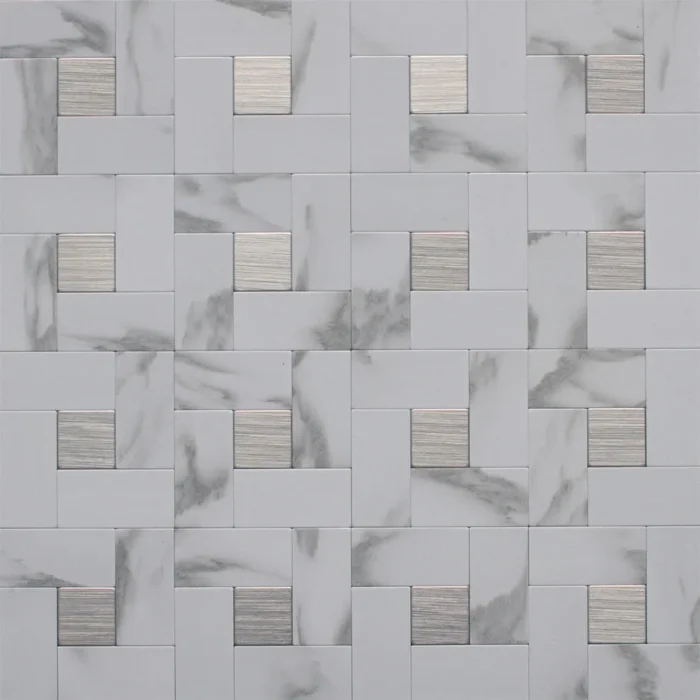 12"x12" Peel and Stick Faux White Marble Metal Wall Tile, Set of 6 - Image 1