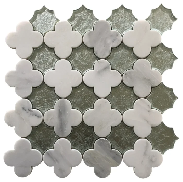 12"x12" Silver Wall Clear And Polished Arabescato And Glass Mosaic Tile In White - Image 1