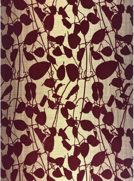 135055 Gold Burgundy Flock Leaf Wallpaper, 8.5" X 11" Sample