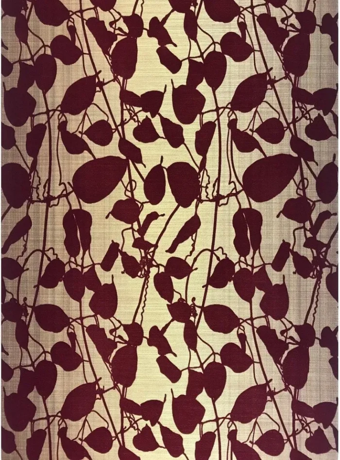 135055 Gold Burgundy Flock Leaf Wallpaper, 8.5" X 11" Sample - Image 1