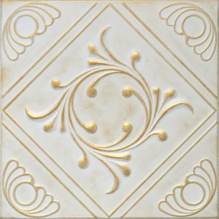 19.6"x19.6" Styrofoam Glue Up Ceiling Tiles R2 White Satin Washed Gold