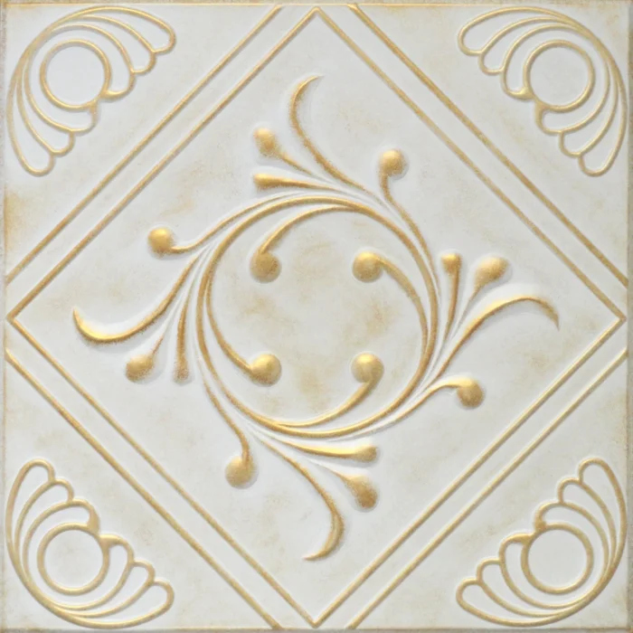 19.6"x19.6" Styrofoam Glue Up Ceiling Tiles R2 White Satin Washed Gold - Image 1
