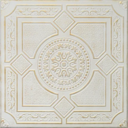 19.6"x19.6" Styrofoam Glue Up Ceiling Tiles R30 White Satin Washed Gold