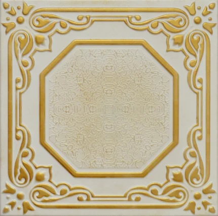 19.6"x19.6" Styrofoam Glue Up Ceiling Tiles R32 White Accent Gold