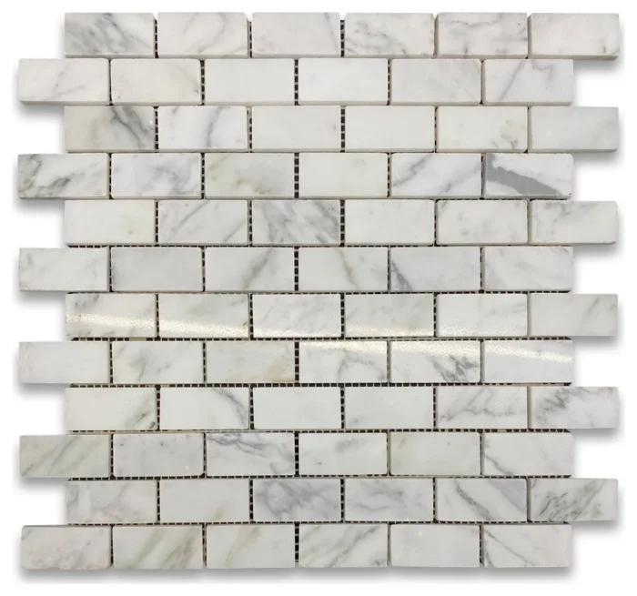 1x2 Brick Offset Statuary White Marble Subway Mosaic Tile Polished, 1 sheet - Image 1