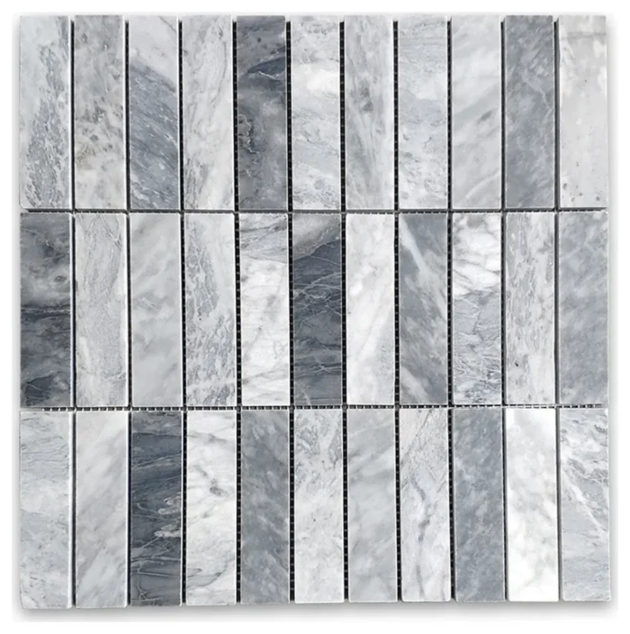 1x4 Bardiglio Gray Marble Stacked Rectangular Mosaic Tile Polished, 1 sheet - Image 1