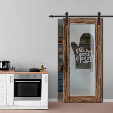 2 Lite Walnut Hardwood Sliding Barn Door with Glasssert, Semi-Private, 26"x84"inches