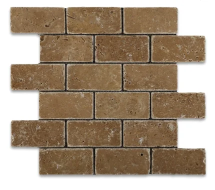 2 X 4 Noce Travertine Tumbled Brick Mosaic Tile