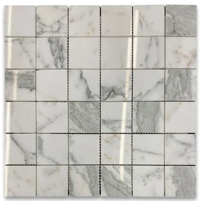 2x2 Square Statuary Statuario White Italian Marble Mosaic Tile Polishe, 1 sheet - Image 1