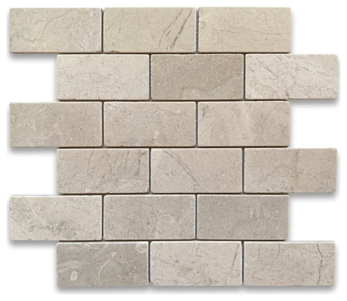2x4 Subway Crema Marfil Marble Mosaic Tile Tumbled Antique Non Slip, 1 sheet - Image 1
