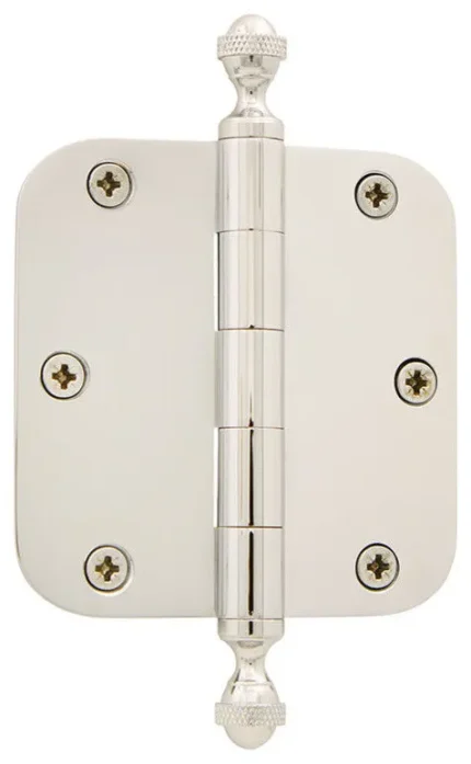 3.5" Acorn Tip Residential Hinge, 5/8" Radius Corners, Polished Nickel, 824310