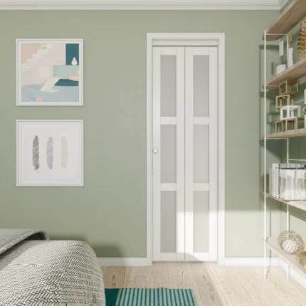 3-lite Frosted Glass Bi-Fold Door with Installation Hardware Kit, 24"w X 78"h