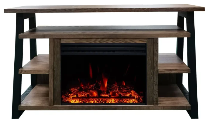 32" Industrial Chic Electric Fireplace Heater With Deep Log Display, Walnut - Image 1